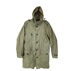 Banana Republic Chore Coat Women M Army Green Lined Hood Pockets Double Zip